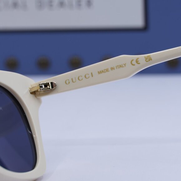 Gucci GG1299S 004 Cat Eye Sunglasses - Ivory with Stones/Blue